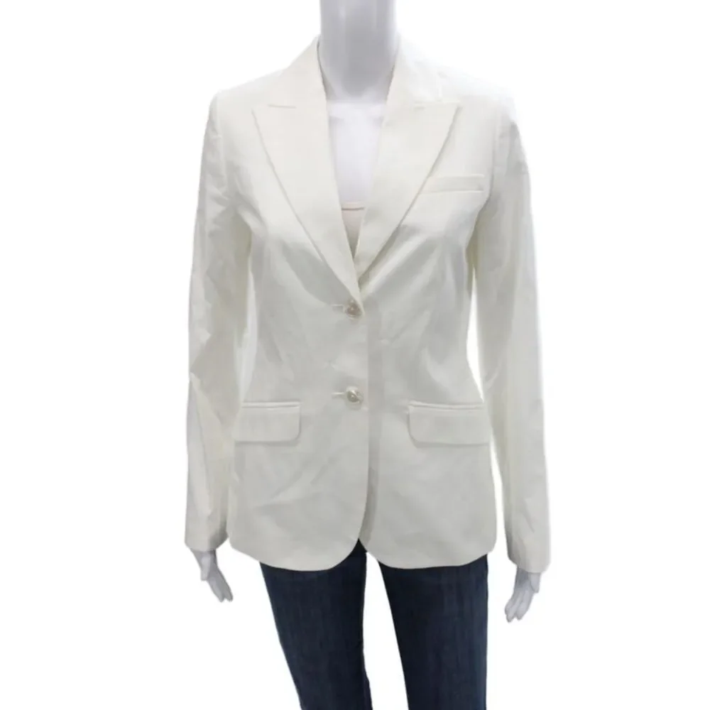Brooks Brothers Womens Basic Jacket White Cotton Blend Long Sleeve Size 2